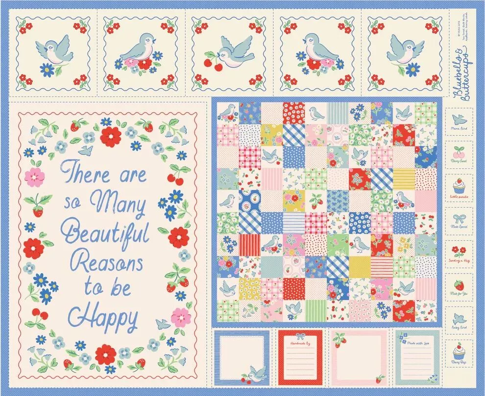 " Bluebells & Buttercups" Bluebird Project Panel Multi By Elea Lutz for Poppie Cotton