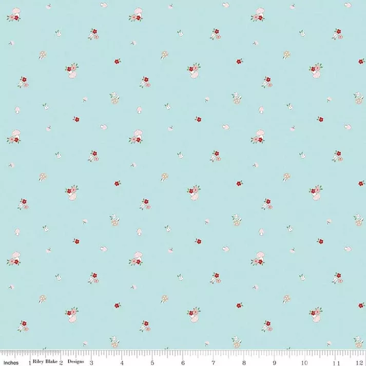 " Whimsical Woodland" Mushrooms Aqua By Tasha Noel For Riley Blake